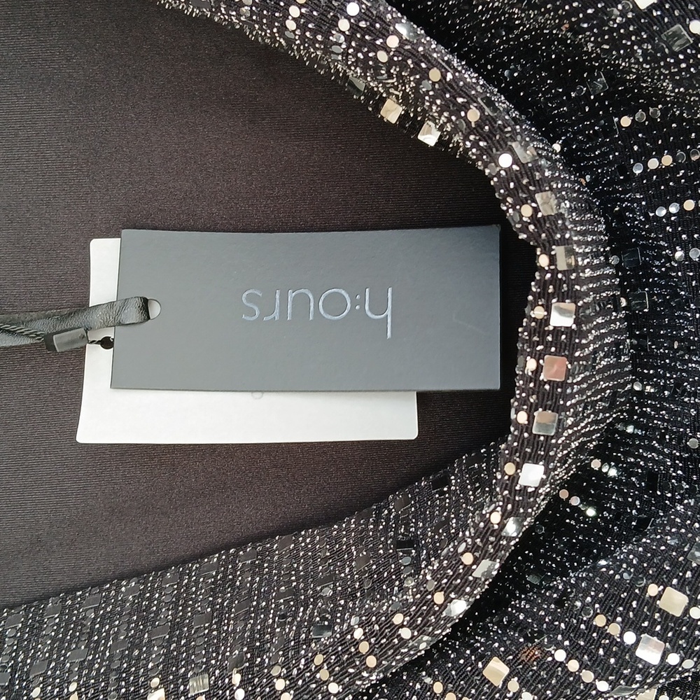 $178, H:ours Isla Cowl Neck, Sequin Black Mini Dress, has stretch, X Rev… - Picture 4 of 5